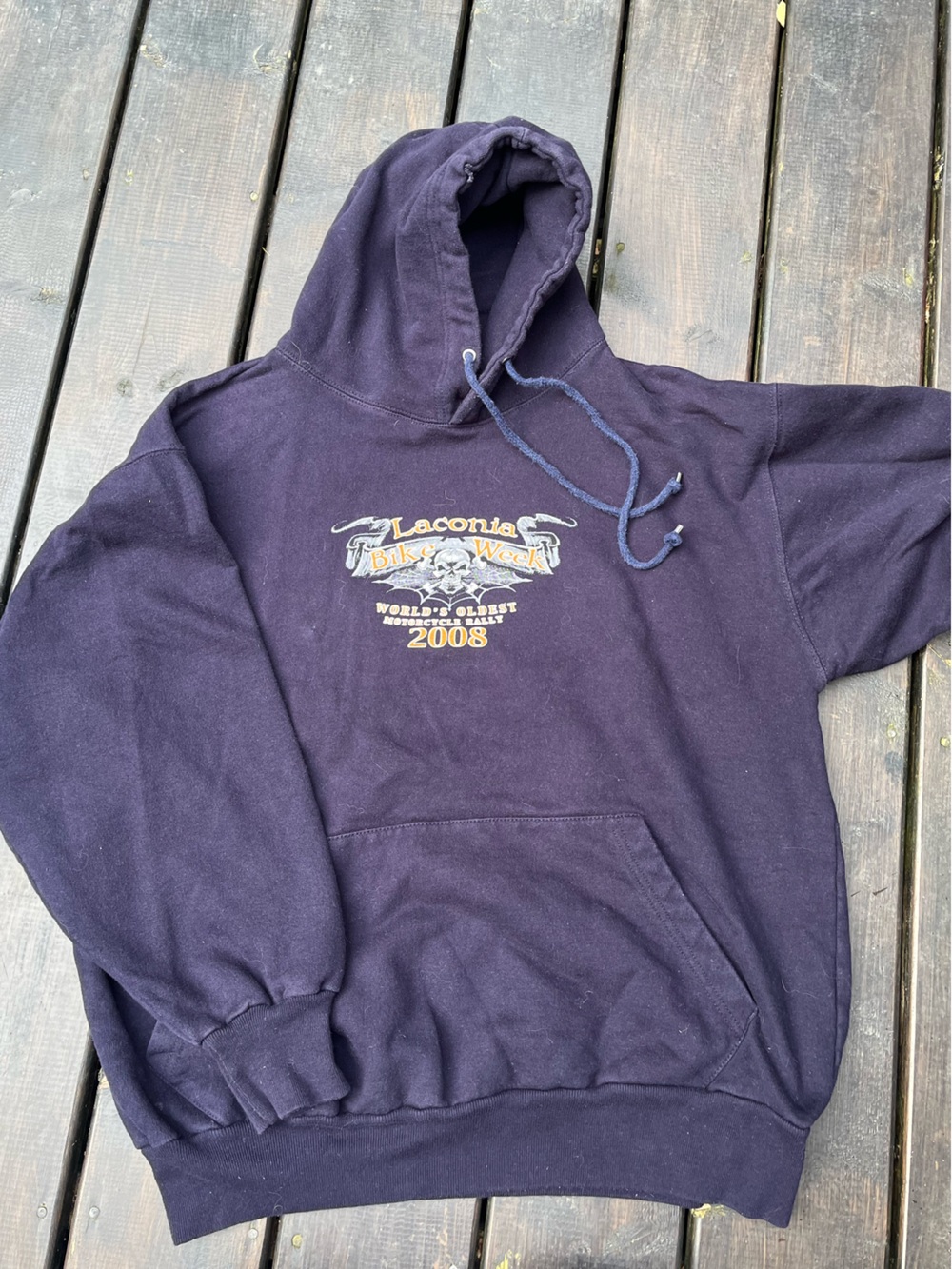 2008 Oversized Bike Week Navy Hooded Pullover Sweatshirt SZ XL